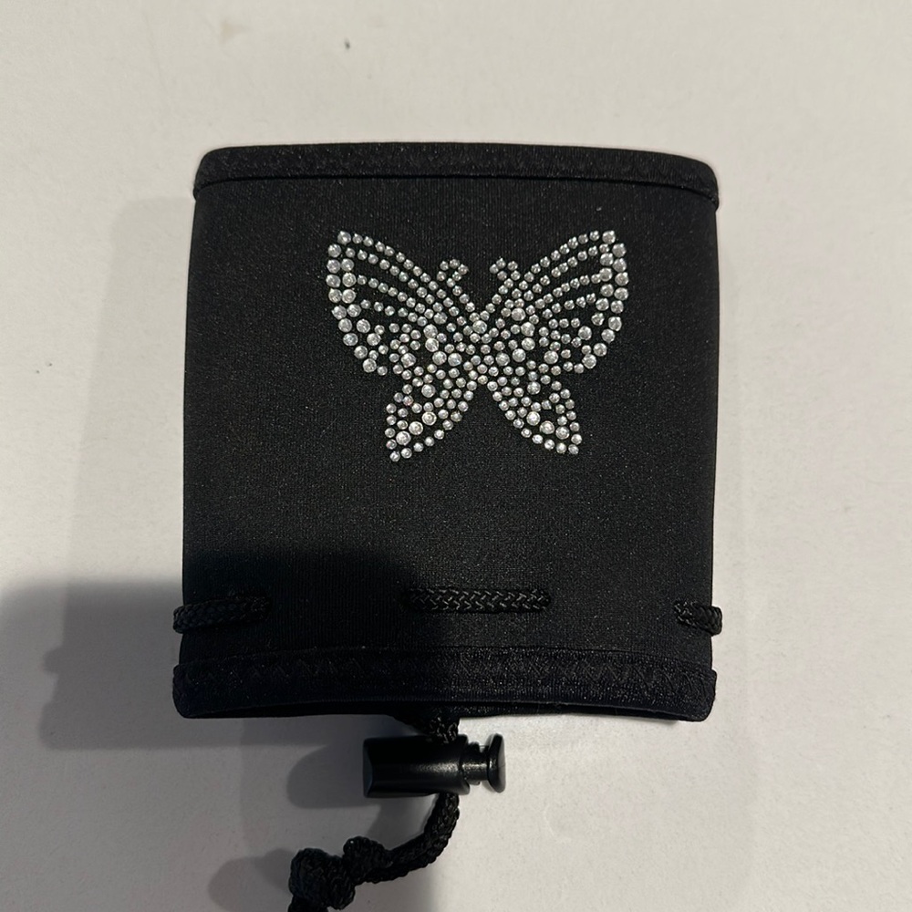 Butterfly Black Woozie Wine Glass holder drawstring insulates